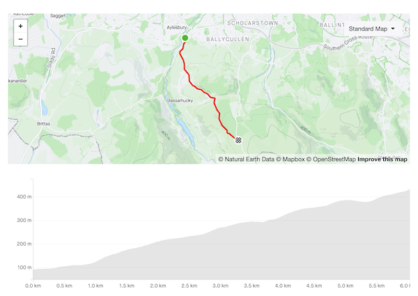 Map and Elevation Profile of Piperstown Road climb
